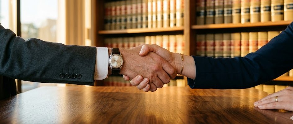 Attorney shaking hands with a satisfied client